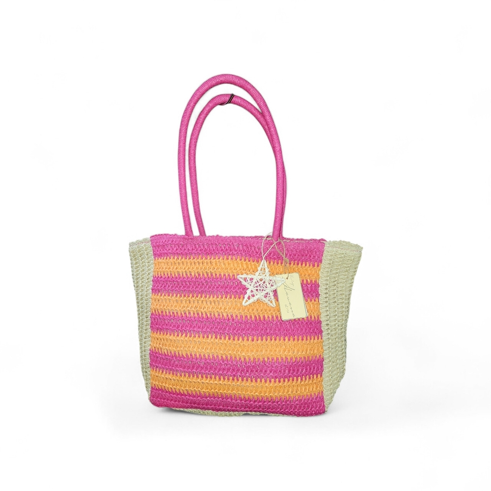 Vintage Havana Peach And Pink Woven Straw Slam Tote
